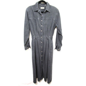 Vtg. LL Bean Western Black Long Sleeve Button Front Maxi Denim Dress Sz 12